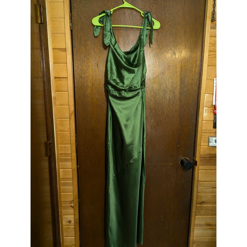 Petal + Pup Green Satin Cowl Neck Midi Dress Tie Strap US M